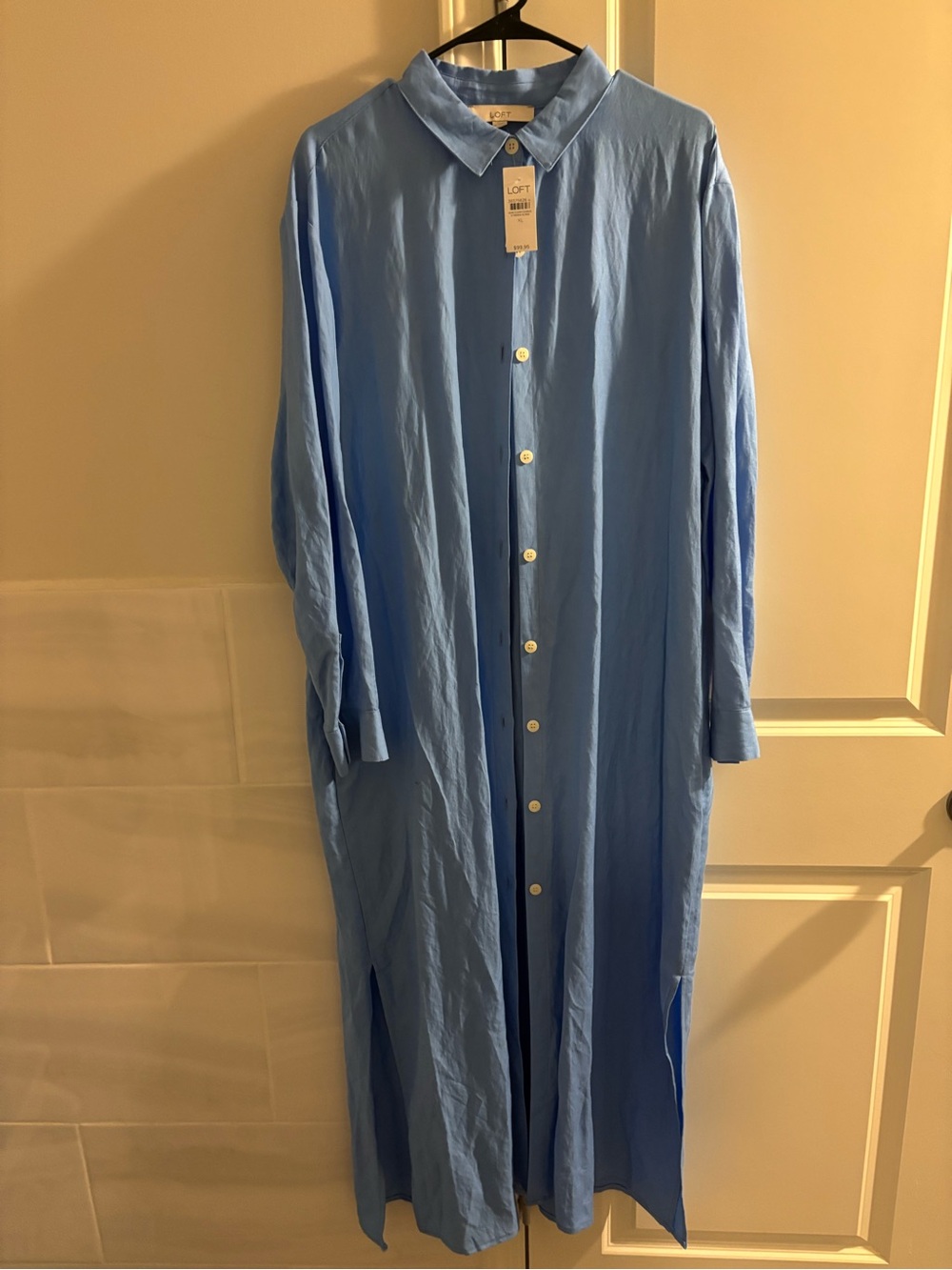 LOFT Sky Blue Button-Front Long Shirt Jacket